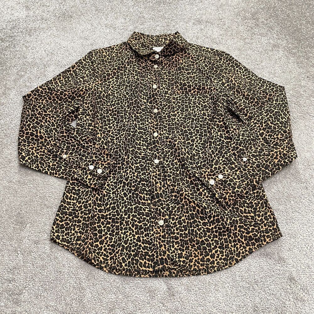 J.Crew Animal Print Button Down Shirt Womens Medium Brown Leopard Long Sleeve